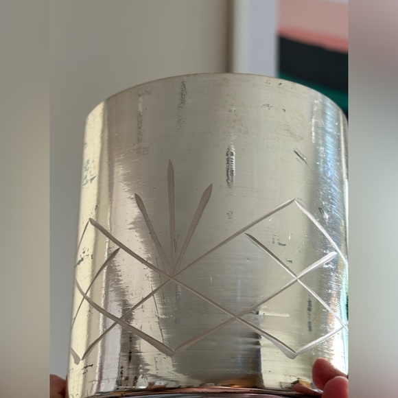 Mercury Glass Diamond Etched Set of 2 hurricane candle holders - Picture 9 of 15